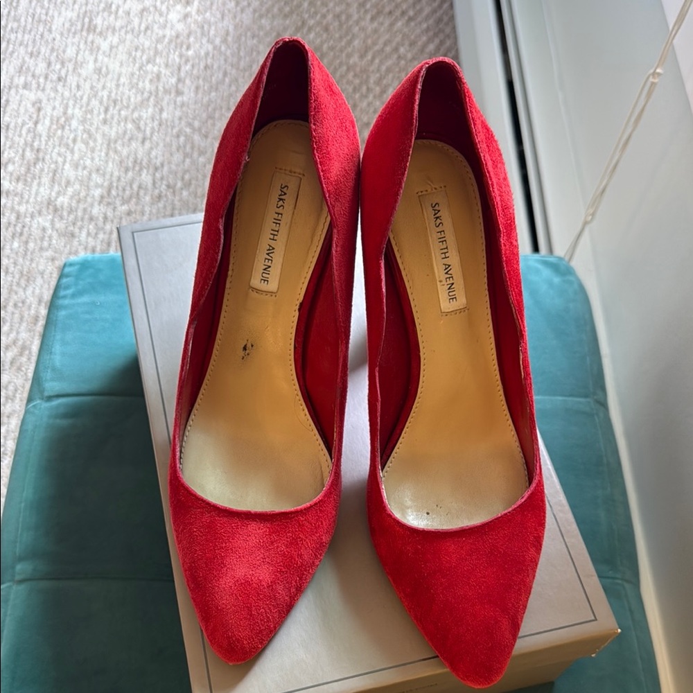Saks Fifth Avenue Red Suede High Heels - Picture 3 of 5